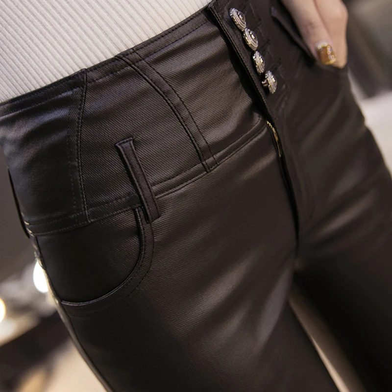 High Waist Women Leggings PU Leather Legging Thick Winter Wear Female Warm Streetwear Pants 2019 New Fashion Lady Trousers | Женская