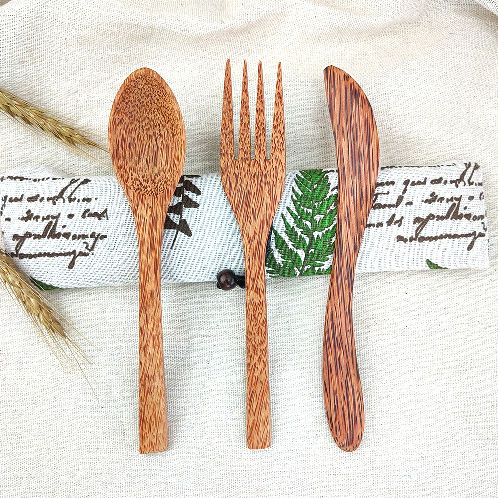 3 комплект столовых приборов натуральные кокосовые кокосового масла