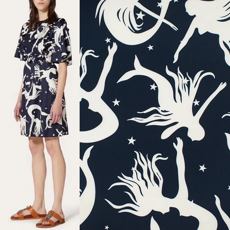 Русалка на темно-синих цифровых фотоэлементах Для платья тканевая Ткань Шитья |