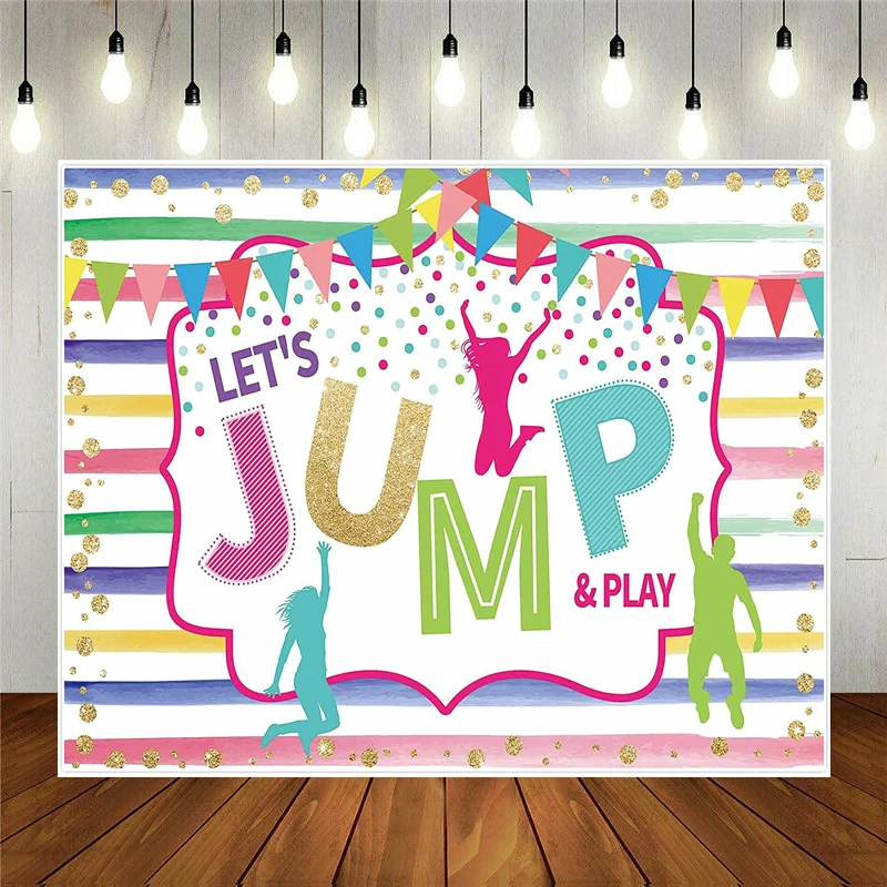 

Фон для вечерние Let's Jump для мальчиков и девочек, детский батут с домиком для прыжков, товары для украшения дискотеки, танцев, дня рождения, пр...