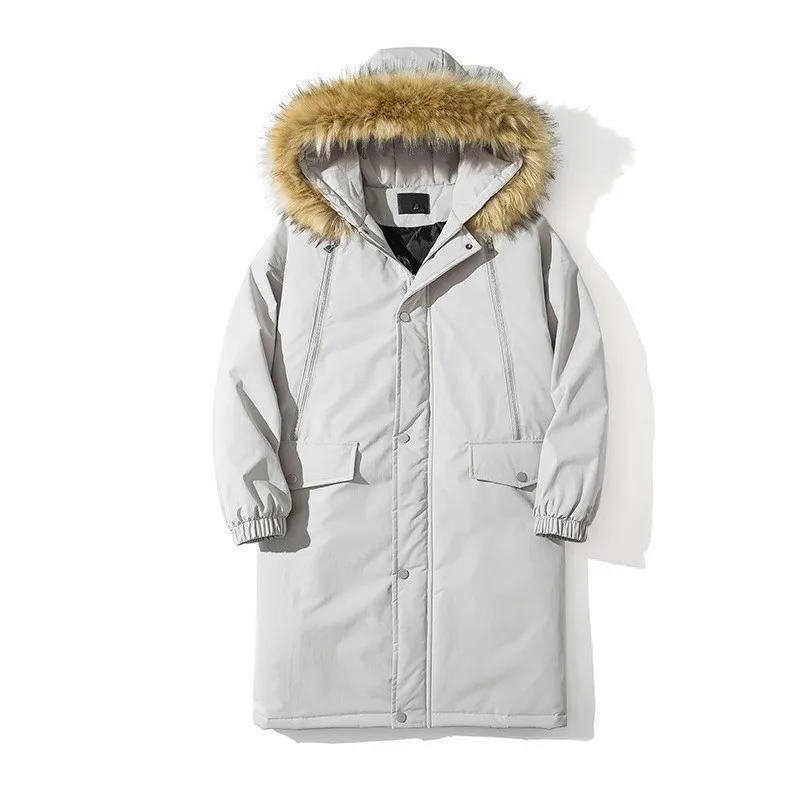 Зимняя мужская Толстая стеганая длинная куртка с меховым воротником толстовка