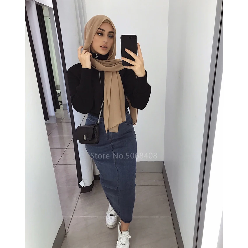 Мусульманская Abaya женская джинсовая Дубаи длинная юбка карандаш платье хиджаб