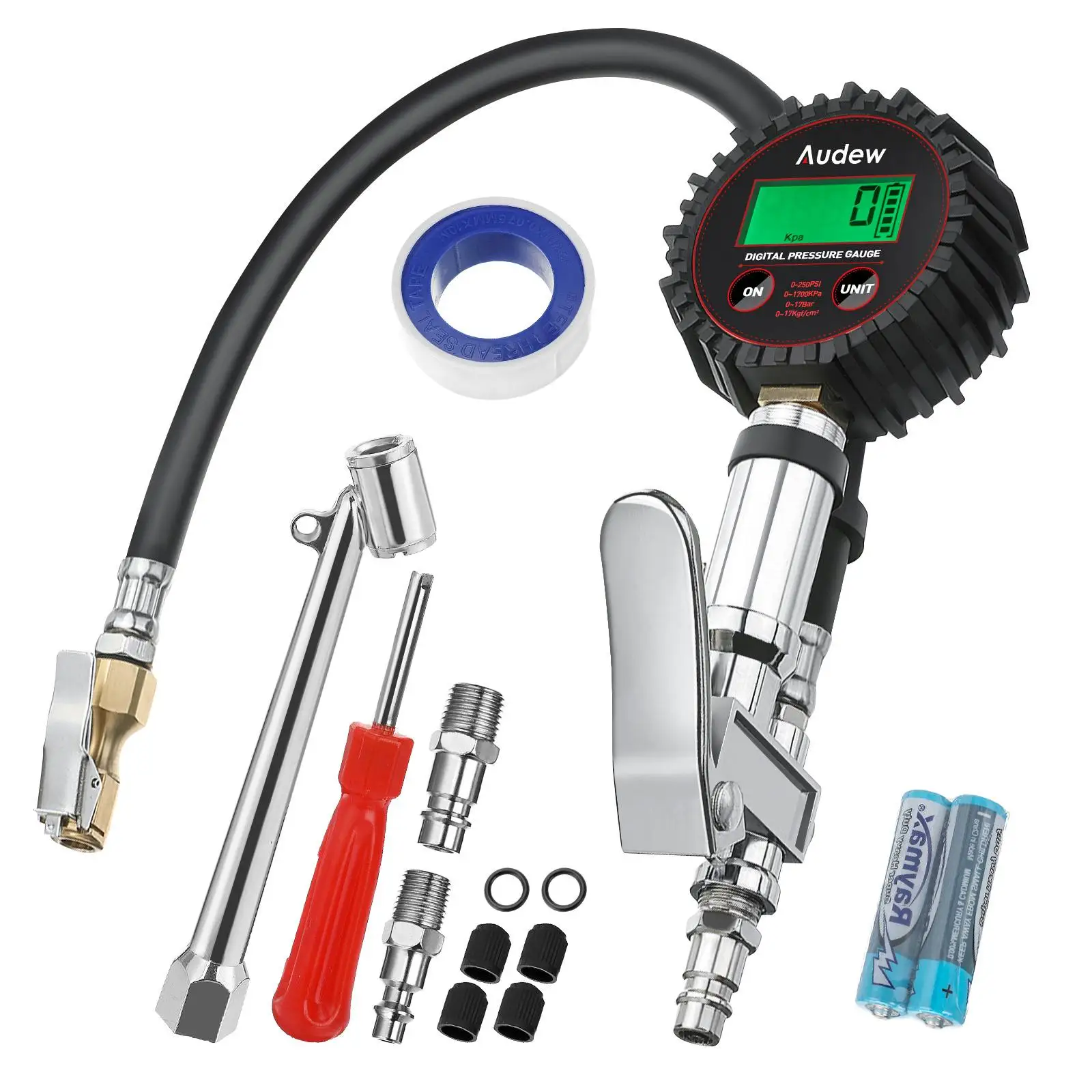 

Audew 250PSI Digital Car EU Tire Air Pressure Gauge with LCD Display Backlight 3 in 1 Tire Inflator Deflating Tester Inflation