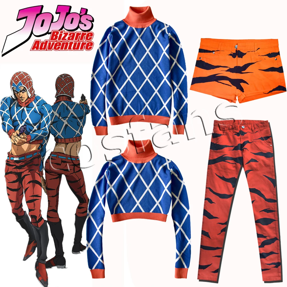 Anime JO Bizarre Adventure Cosplay Costume Guido Mista Golden Wind Anime Costumes Cotton Highneck Knitted Sweater Tops