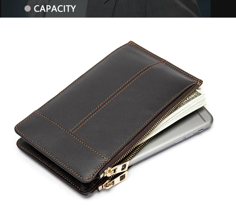 

Men Wallet in PURE Leather Business Cell Phone hand bag Purse Hand Bag Large Wallet Card Holders Men Purses for male's