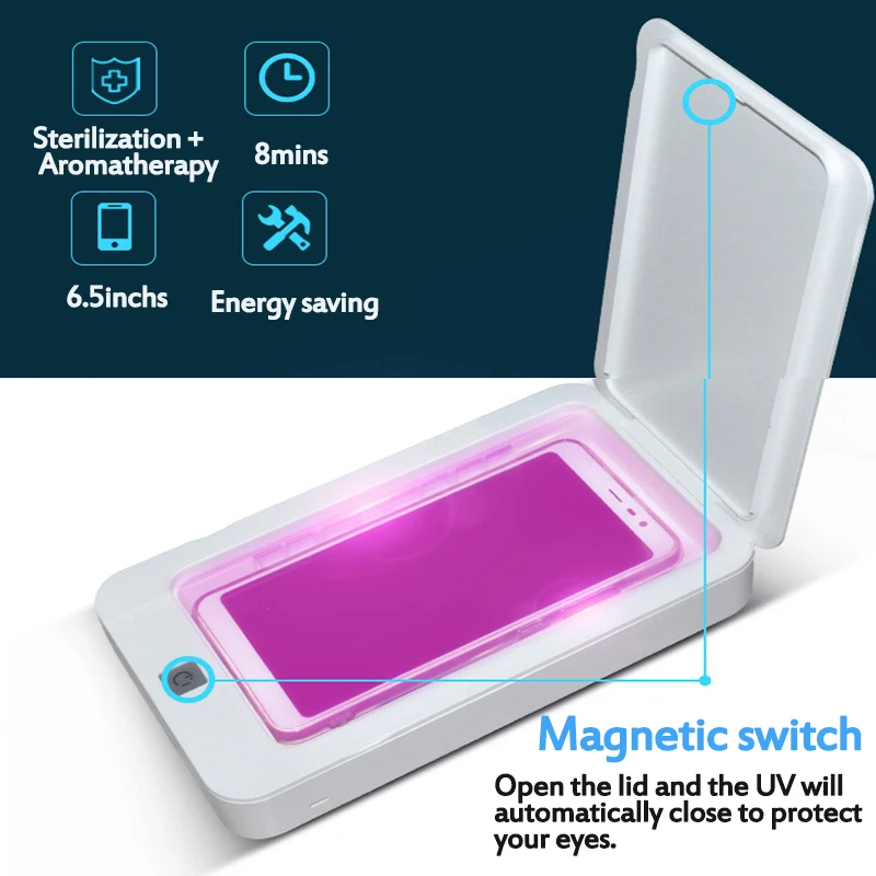 

5V UV Phone Sterilizer Box Mask Phones Cleaner Personal Disinfection Cabinet with Aromatherapy Esterilizador Wireless charging