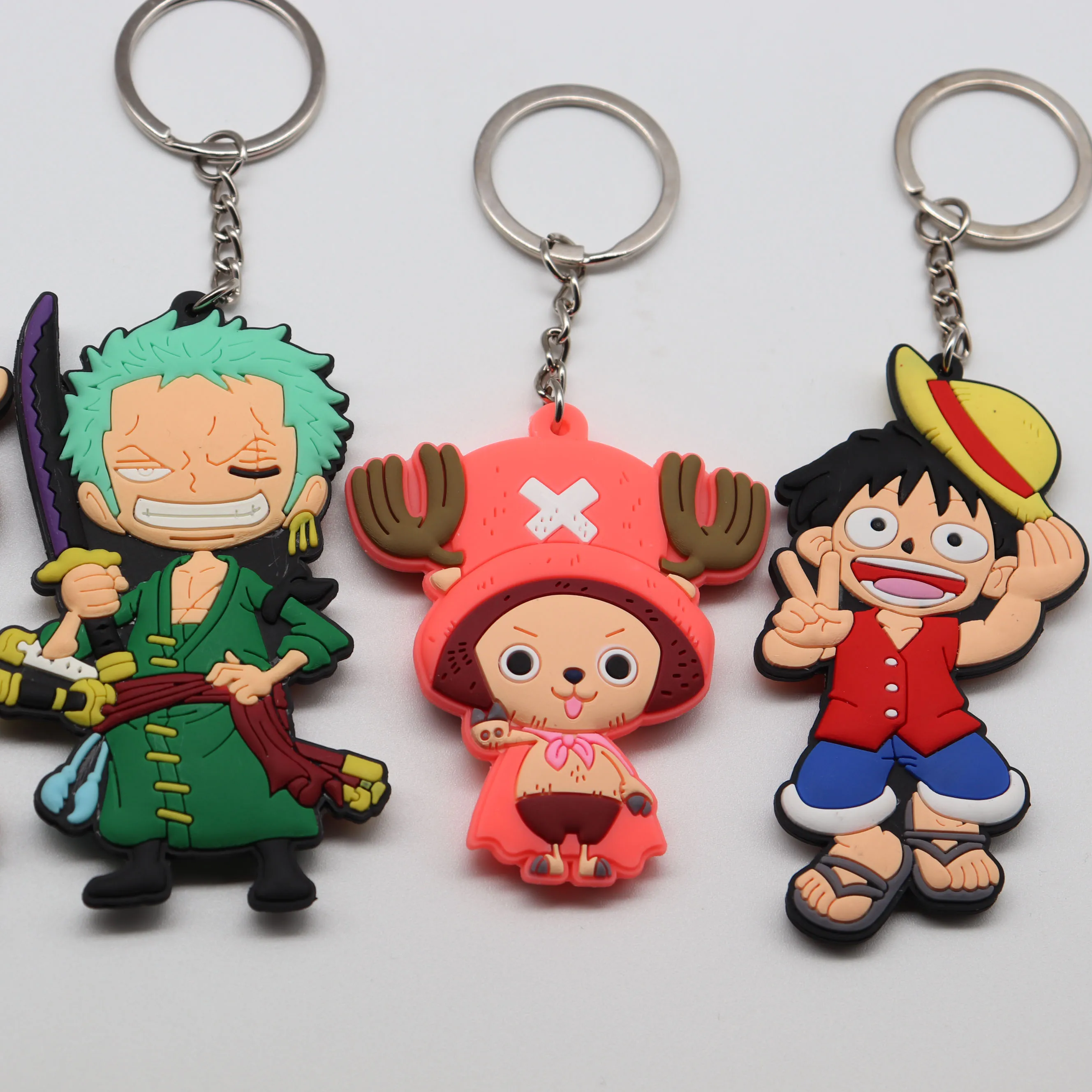 Anime Keychain CARTOON Chopper/Roronoa Zoro Luffy Keyrings Rubber Pendant Keyholder Men Women Bags Key Chain Trinket llavero