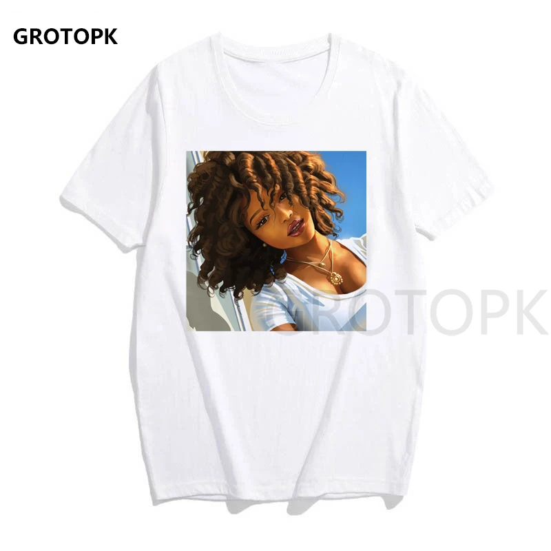 Melanin Poppin женская футболка с принтом, короткий рукав, уличная одежда, летняя женская одежда, Harajuku, топ, графическая футболка, белая футболка