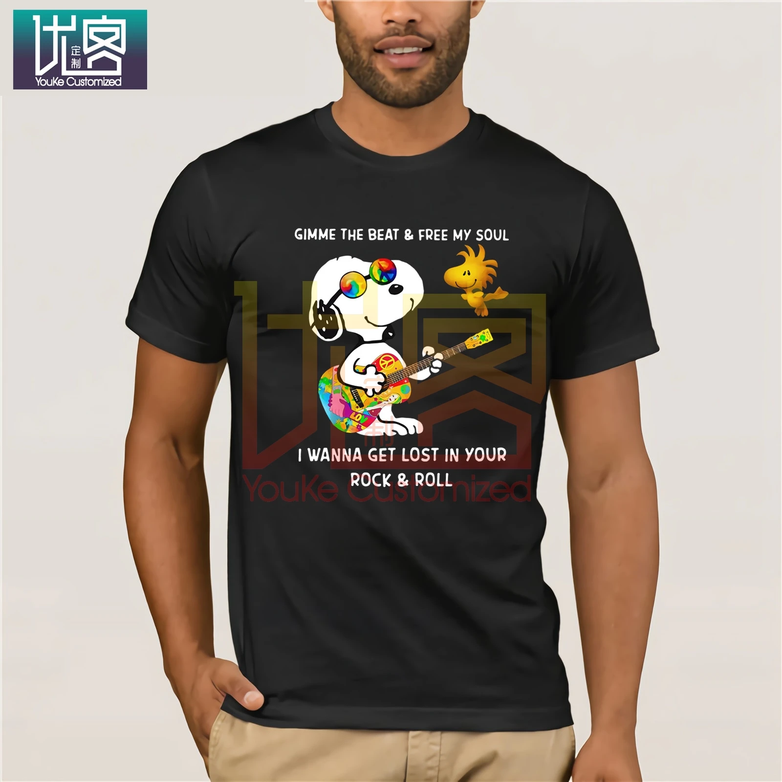 Бренд арахиса и Woodstock дай мне Beat душой футболка Для Мужчин's короткий рукав