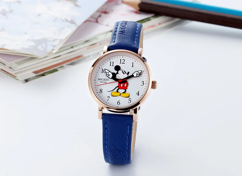Детские кварцевые наручные часы disney Mickey, классические нейлоновые часы-браслет с кожаным ремешком, детские часы Reloj для учеников начальной и средней школы - Цвет: blue- opp pack