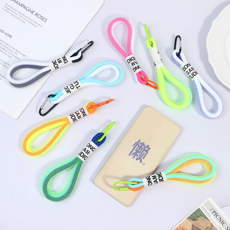 

1PC Mobile Phone Fluorescent Belt Color Black And White Pendant Decorative Braided Color Short Hand Rope Handmade Accessories