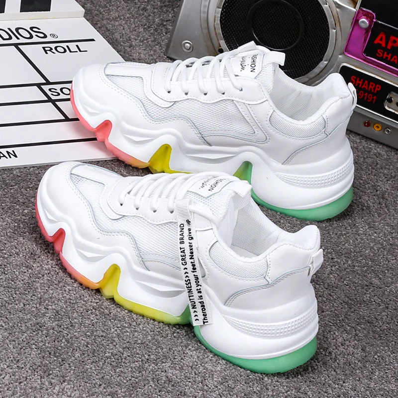 

2020 New White Women Sneakers Fashion Thick Bottom Womens Platform Sneakers Casual Shoes Zapatos De Mujer Chunky Sneakers