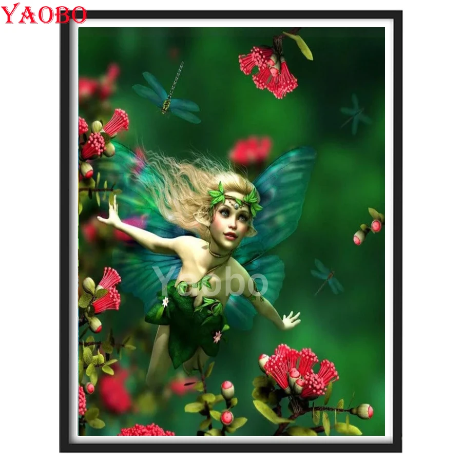 

Full Square round Diamond Embroidery Butterfly Elf Girl DIY 5D diamond painting Mosaic Kits Cross Stitch Needlework Home Decor