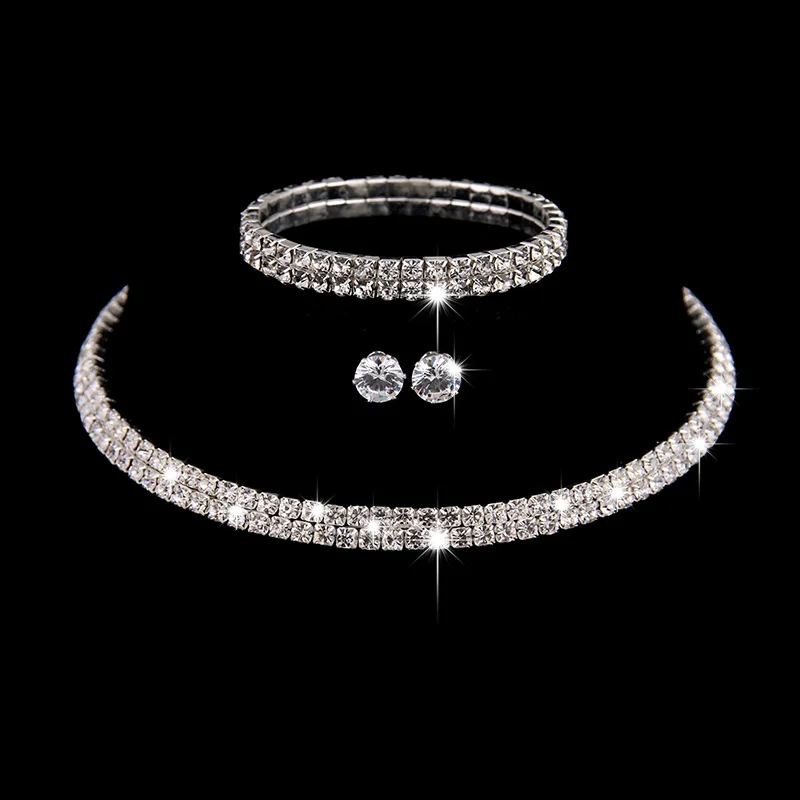 

Silver-Plated Jewelry Accessories Necklace Bracelet Earrings Three-Piece Suit Wedding Gift Present