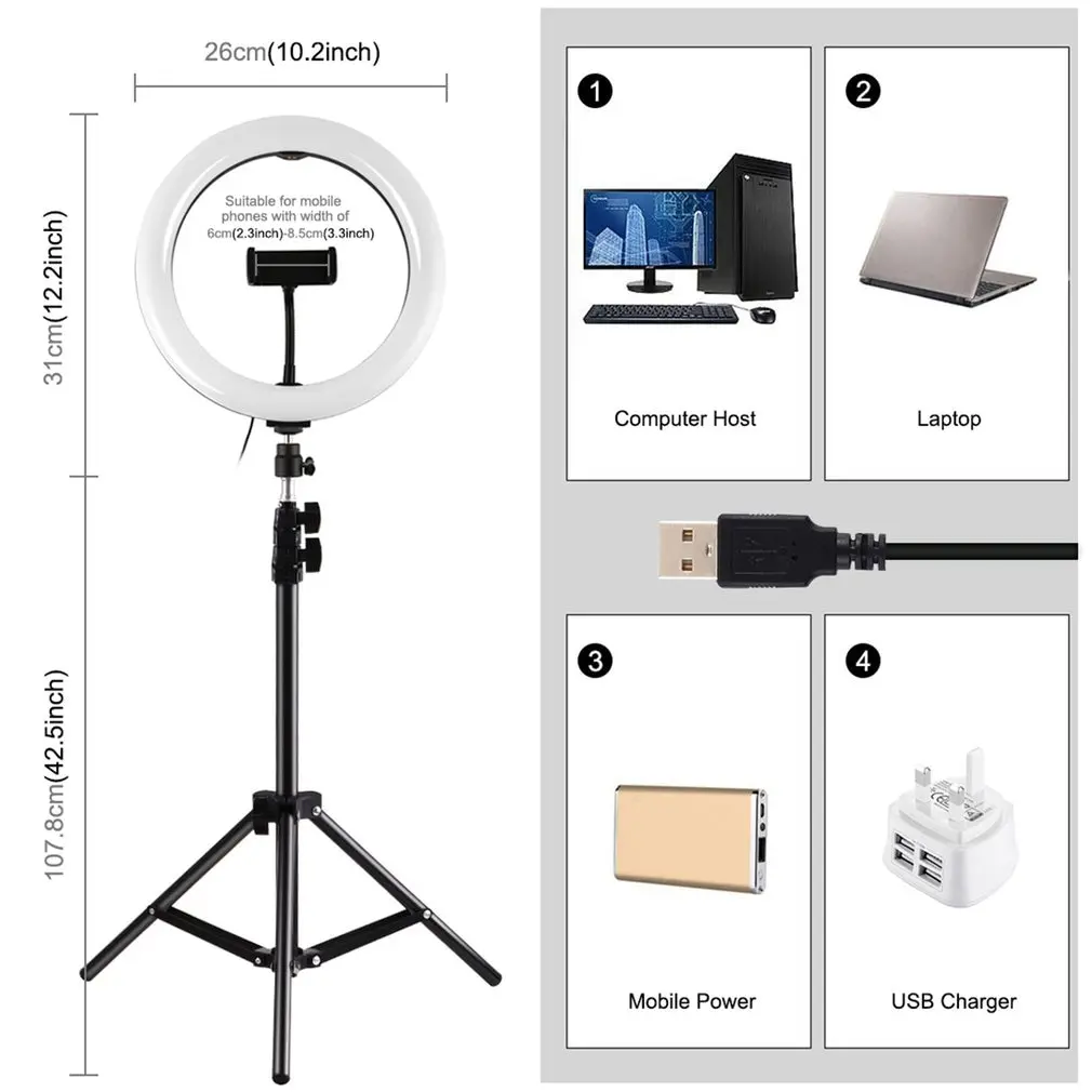 

Pu504b Horse Race Lamp Rgbww Adjustable Ring Fill Lamp 1.1m Tripod Photographic Video Live Broadcast Suit