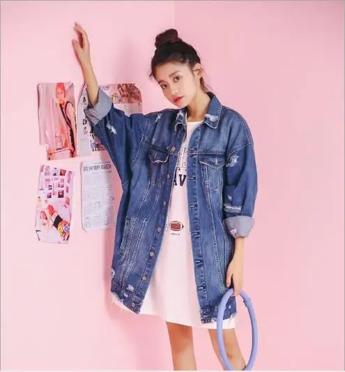 Женская негабаритная ковбойская куртка джинсовая ветровка Новинка 2019 весна