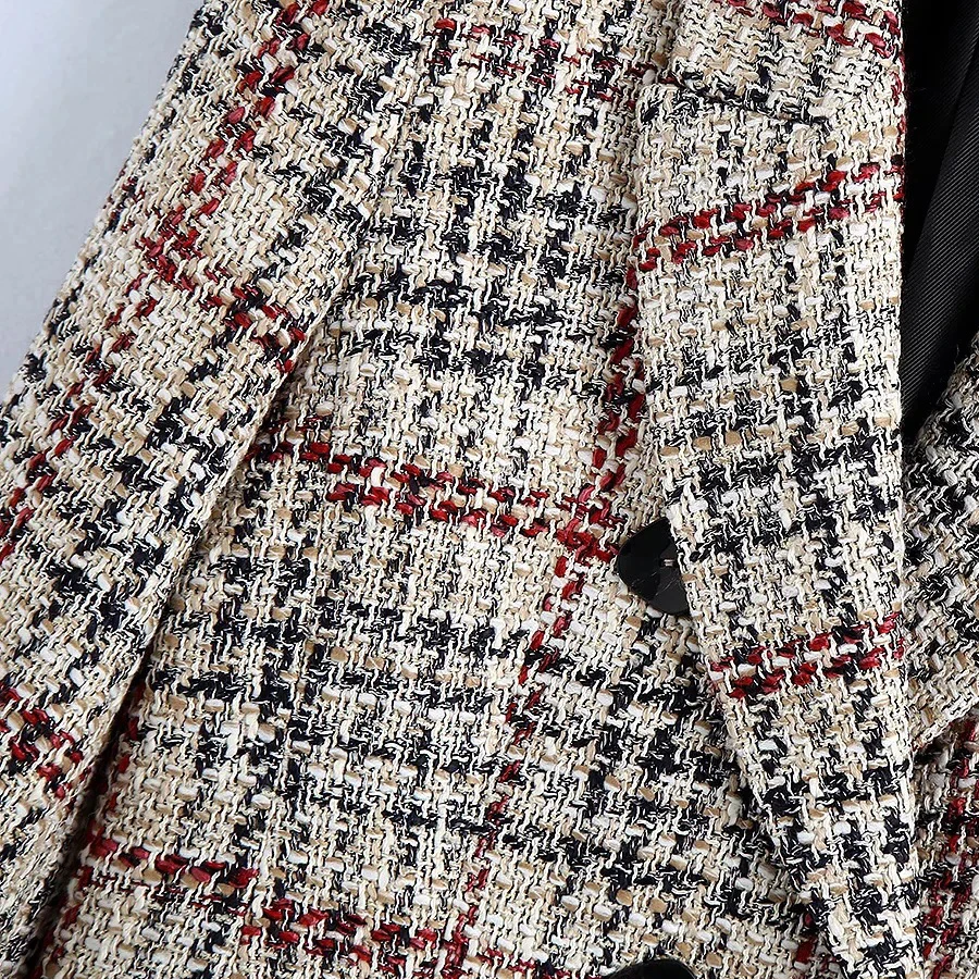 

Free Shipping Hot INS style long sleeve elegant casual woolen blended plaid lady suit coats