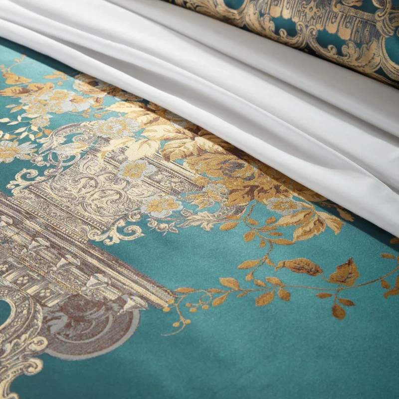 

Dyed High Counts High End Premium Mulberry Silk Jacquard Palace Bedding Set 4Pcs King size Duvet cover Bed Sheets set Pillowcase