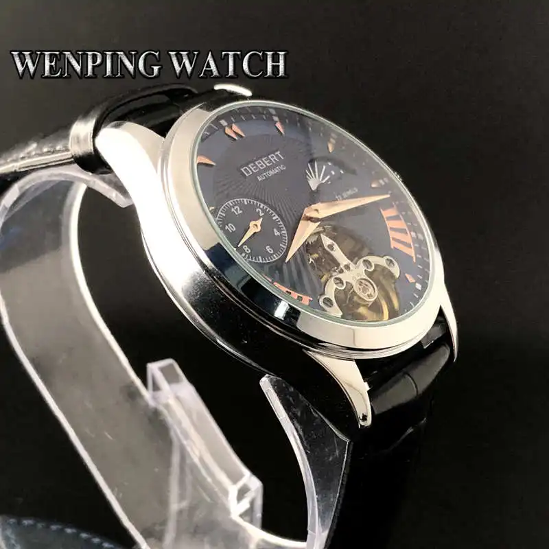 Часы мужские механические водонепроницаемые с кожаным ремешком 41 мм | Наручные