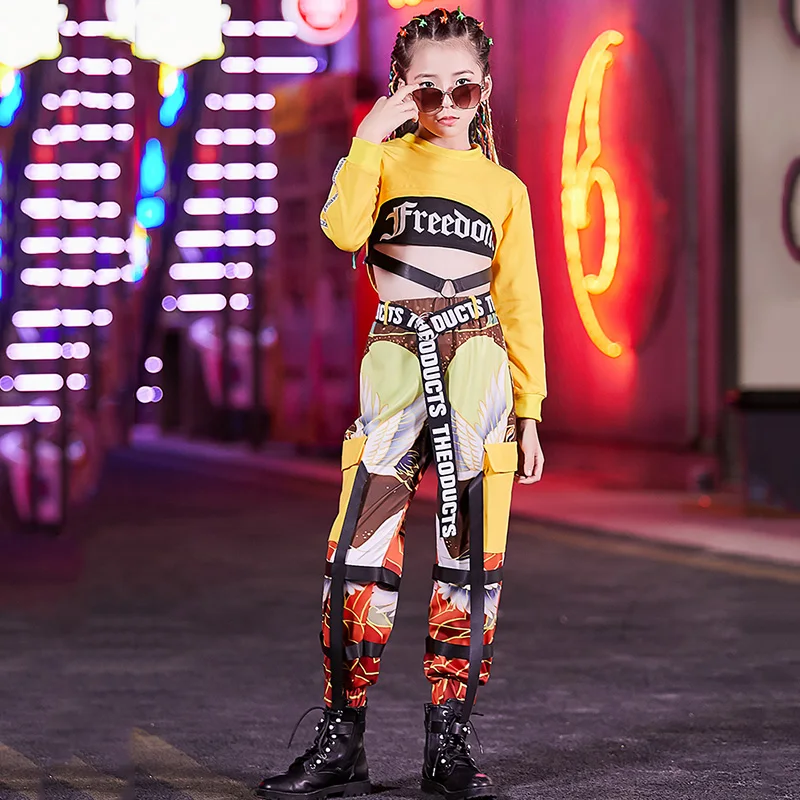 

Fashion Hip Hop Costumes For Girls Printing Street Dance Performance Clothing Rave Outfit Kids Jazz Practice Clothes DC3263