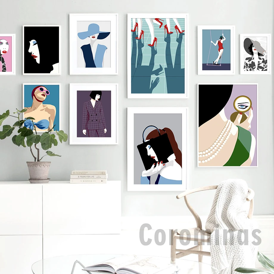 Абстрактные модные постеры на высоких каблуках с изображением девушки бикини в