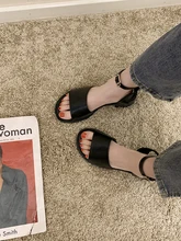 Thick-heeled sandals women's summer 2021 new simple fashion black retro wild word buckle high-heeled women's shoes trend