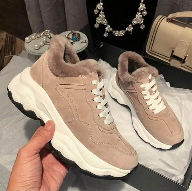 Женские зимние кроссовки на платформе повседневные кожаные с подкладкой модные