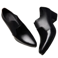 height increase casual business dress genuine leather men shoes 5cm high heel pointed toe slip on career work shoes size 36 44