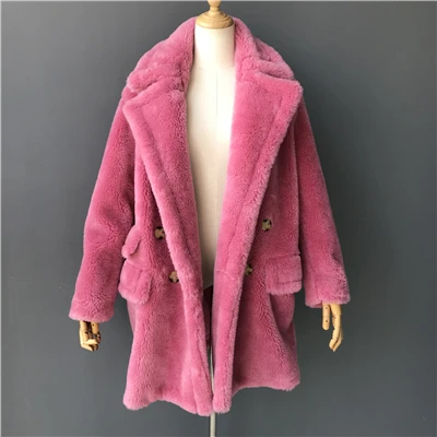 Rose MAOMAOFUR, Настоящая Шерсть, плюшевое пальто для женщин, новая мода, настоящая овчина, меховая куртка, женская, теплая, негабаритная, зимняя верхняя одежда, шерстяная одежда - Цвет: Rose