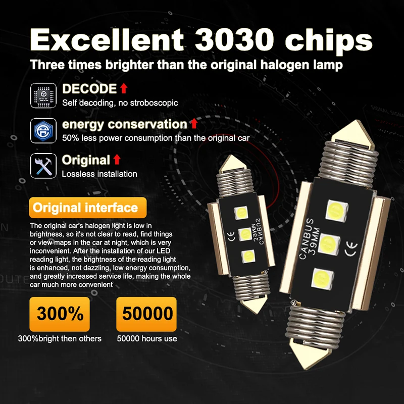 ANMINGPU 2X сигнальная лампа светодиодная гирлянда 31 мм 36 39 41 3030 SMD C5W C10W
