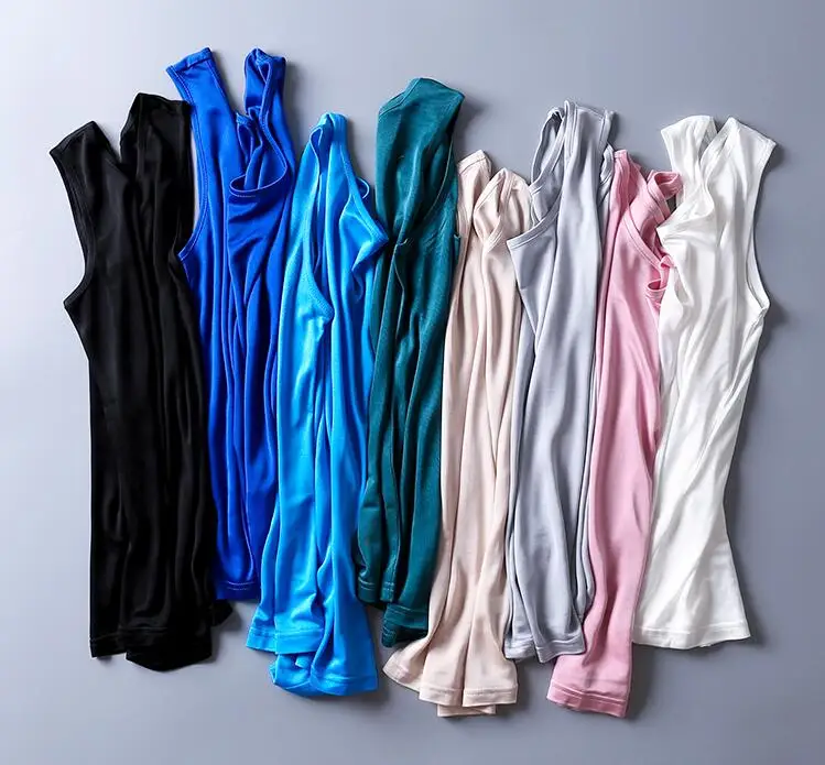 Женский 30% натуральный шелк 70% вискоза базовый тип майка жилет одежда для сна M L XL