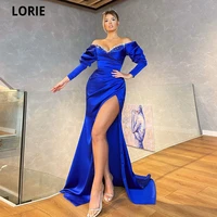 lorie 2022 white sequines mermaid evening dresses shiny full sleeves high slit prom party gowns strapless robe de soir%c3%a9e femme