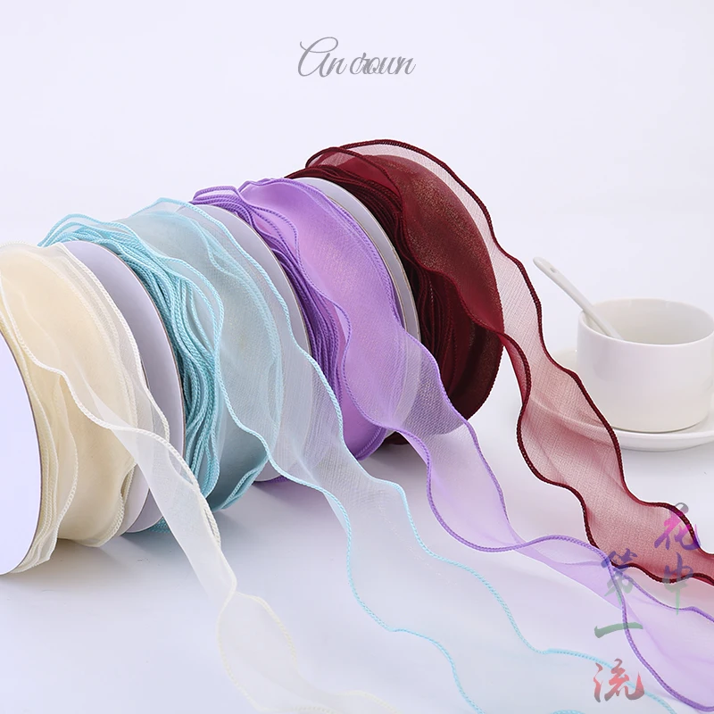 (25 ярдов/рулон) 5 см волнистый стиль органза лента сделай сам для подарочных