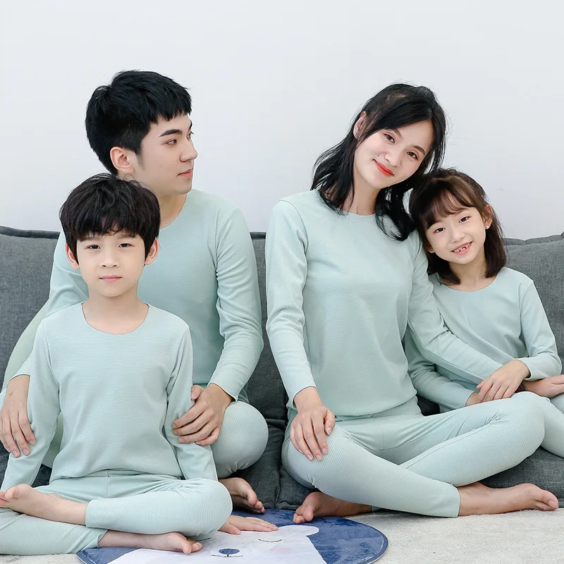 Семейное термобелье Осенние серые полосатые кальсоны для мальчиков зимние