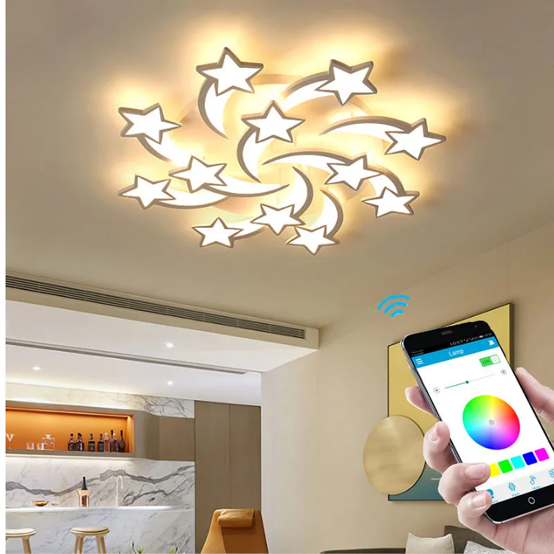 $31.68 Modern New LED Chandelier Stars Living Room Lighting Supports Remote Control APP Bedroom LED Ceiling Lights