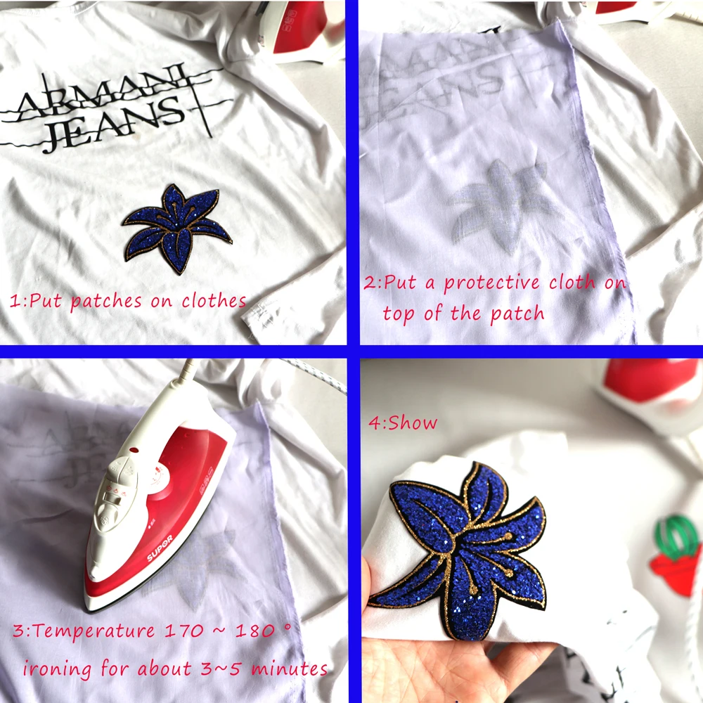 5PCS/lot 6CM ORG Sequin Flowers Patches Iron On Embroidery Rhinestone Applique For Women Kids Clothes Hats Dress Bags |