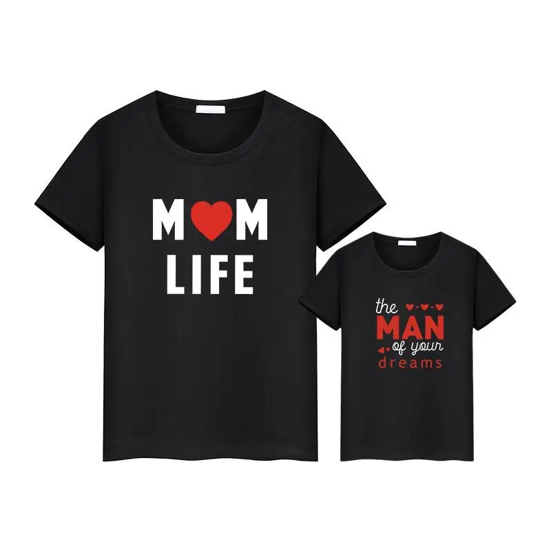 

Summer Casual T-Shirt Mother and Son Black T-Shirt Red Love Letters Creative Printed Parent-Child Short Sleeves T-Shirt 2021 New