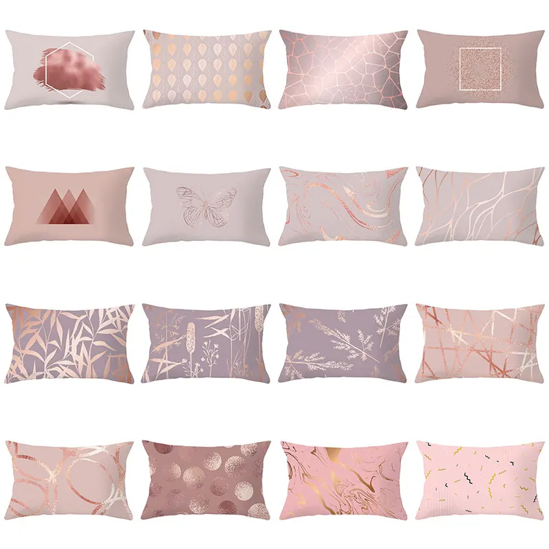 Мягкая абстрактная наволочка розовая Золотая с принтом простая 30*50 см модная