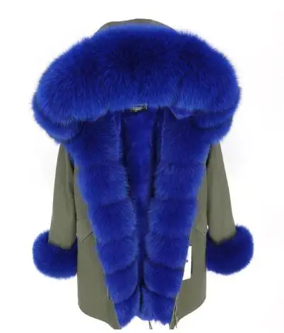 Green blue fur Брендовая длинная шуба из натурального Лисьего меха со съемным воротником, женские зимние куртки, толстая теплая меховая парка, пальто из натурального меха - Цвет: Green blue fur