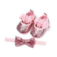 0 18m birthday infant newborn baby girls shoes bowknot sequins princess shoes first walkers hairband