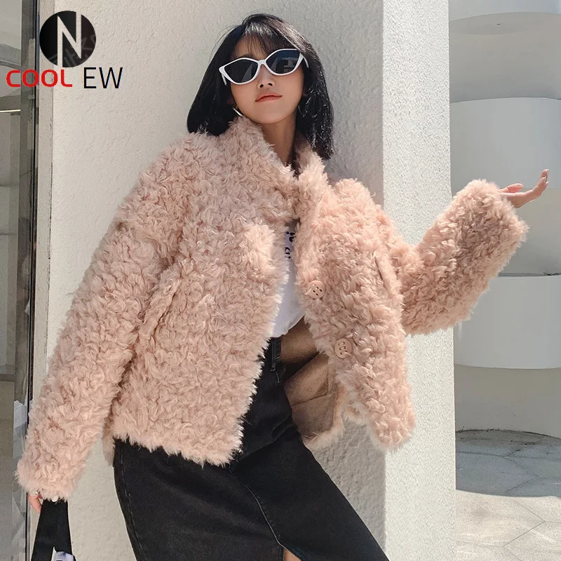 

Пальто Ptslan женское из натуральной шерсти, новинка зимы 2021, модная короткая верхняя одежда из натуральной шерсти с пуговицами, мягкая, хороше...