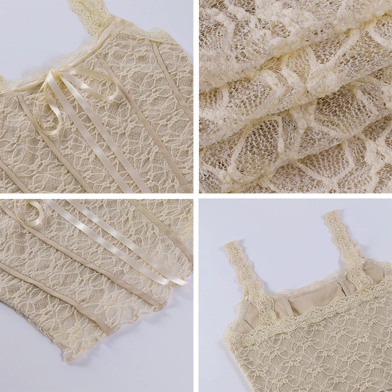 

Sexy Retro Lace White Corset Top Camis Aesthetic Backless Bow Crop Top Women Summer Square Neck Sleeveless Fairy Mesh Tank Tops