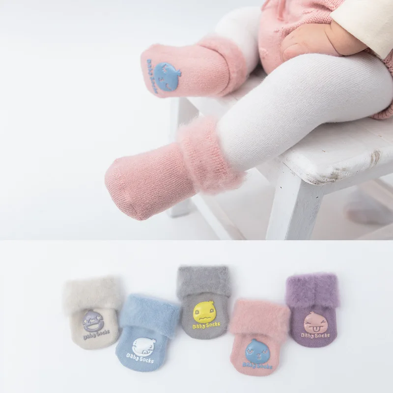 Плотные детские носки для новорожденных пушистые зимние мягкие теплые детей