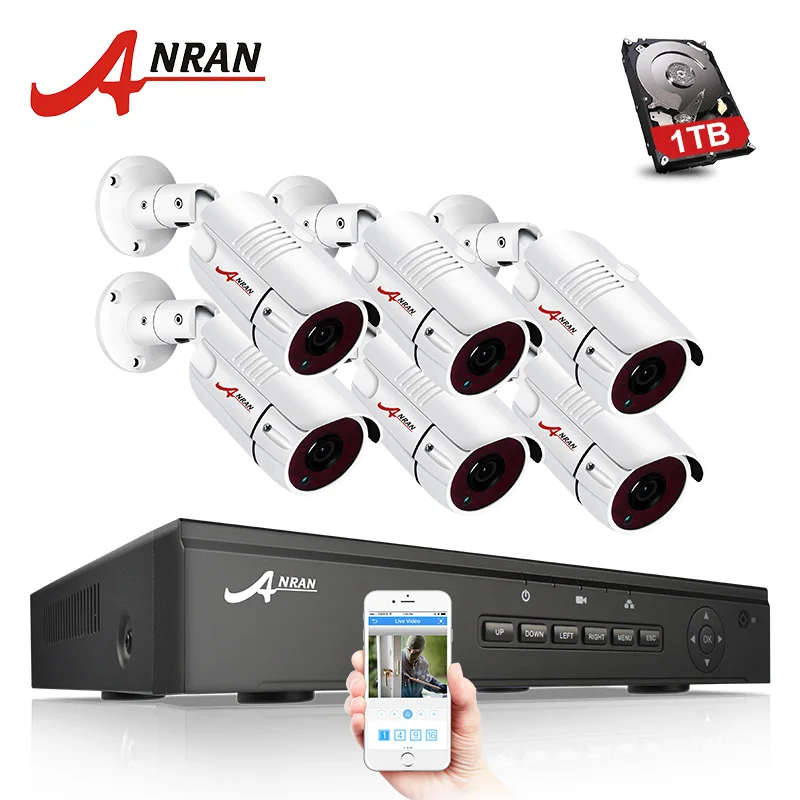 6 Cameras Kit ANRAN CCTV камера система 4CH/8CH POE NVR комплект 48V ONVIF камера видеонаблюдения система HD IP Камера уличная система видеонаблюдения - Цвет: 6 Cameras Kit