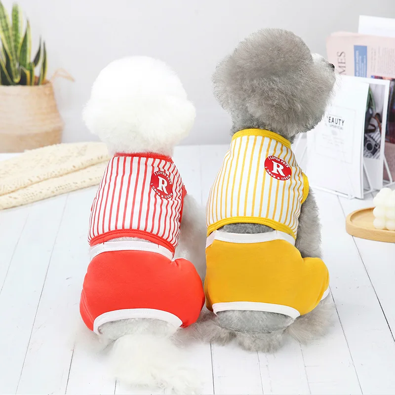 

Dog Striped Jumpsuits Fashion Summer Retro Stripe Cotton Rompers Pup Overalls Medium-sized Dogs Clothes Spring Puppy Tracksuits