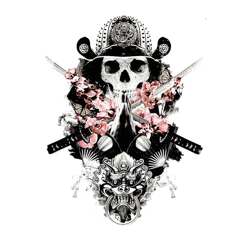 Водостойкая Временная наклейка для татуировок Череп кость пистолет крышка с