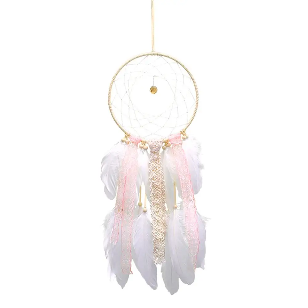 

Girl Heart Dream Catcher National Feather Ornaments Lace Ribbons Feathers Wrapped Lights Girls Room Decor Dreamcatcher