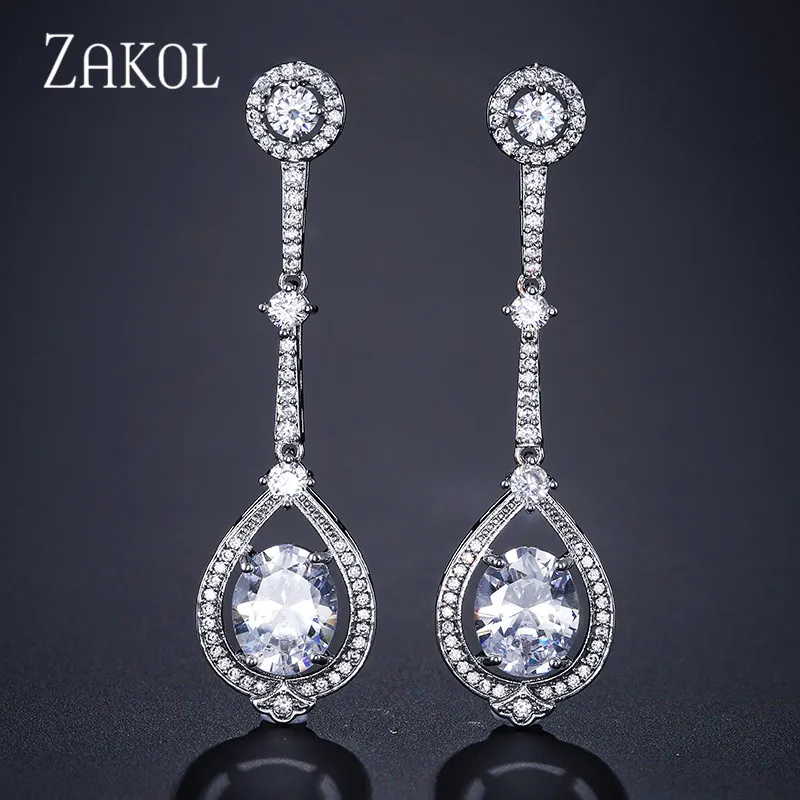 ZAKOL Роскошные циркониевые женские длинные висячие серьги модные в форме люстры