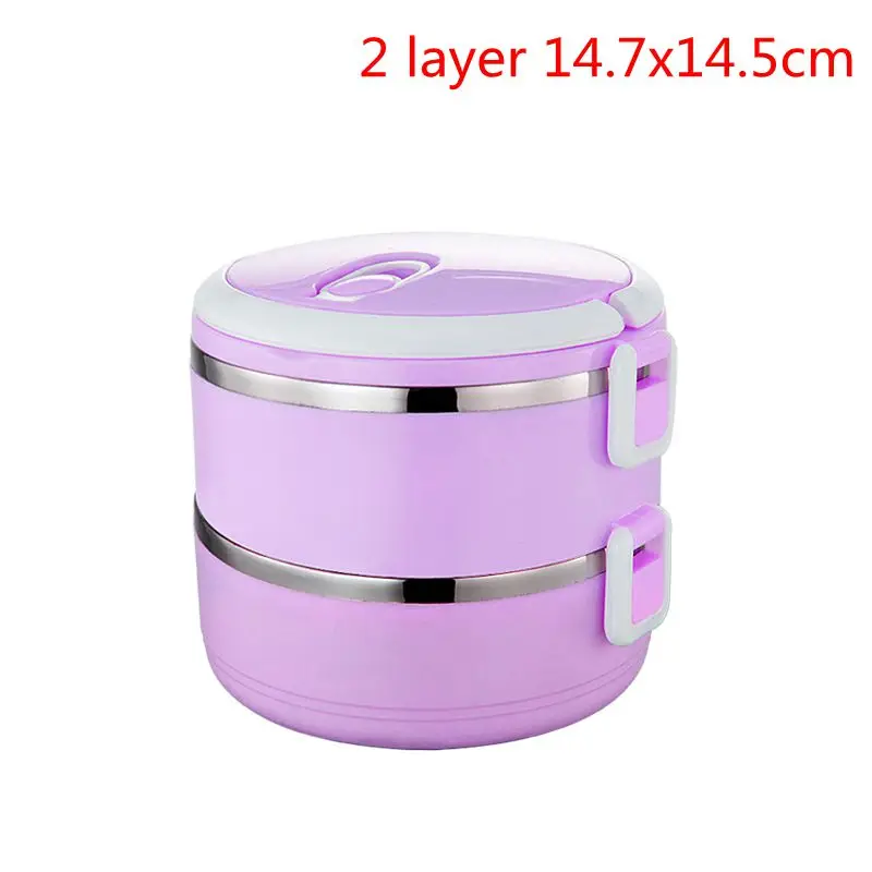 2 Layers purple Ланчбокс Герметичный Термос Ланч-бокс контейнер для еды портативный термо-Ланч-бокс из нержавеющей стали для офиса и кемпинга - Цвет: 2 Layers purple