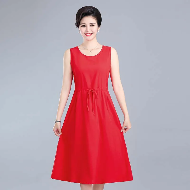

Dress middle and old aged new summer women's sleeveless casual dress 2020 large size ladies dress solid color vest dress
